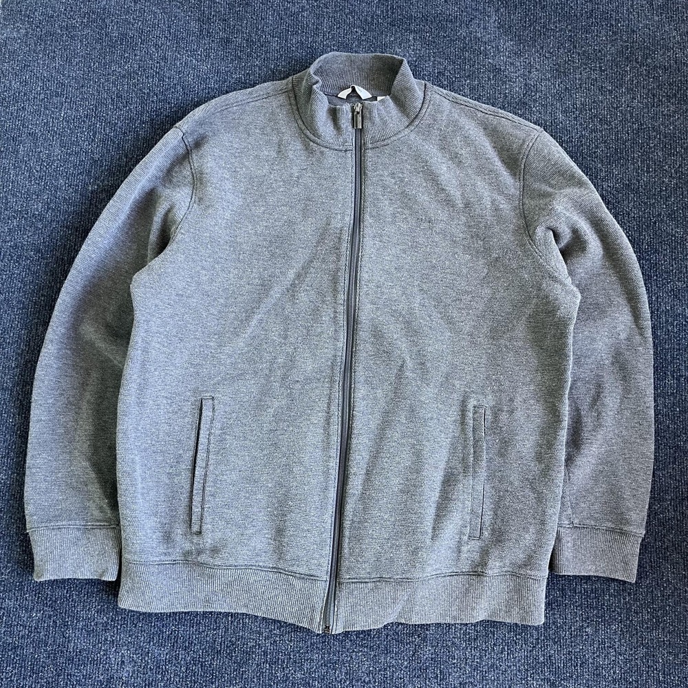 Calvin Klein Sweater Mens XL Gray Full Zip Mock Neck Knit Jacket Pockets